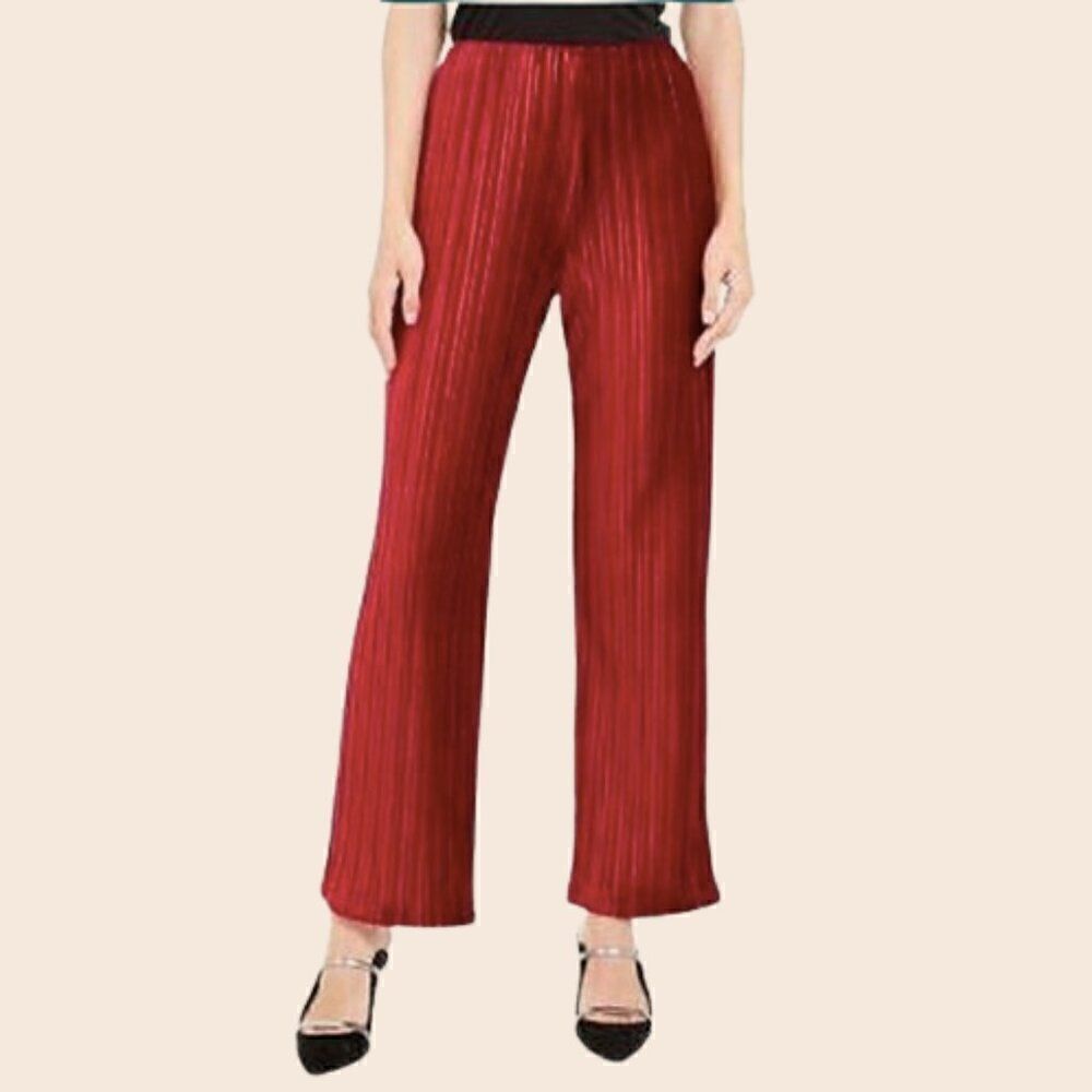 Alfani Burgundy Wide Leg‎ Velvet Elastic Waist Stretch Pants Size Large